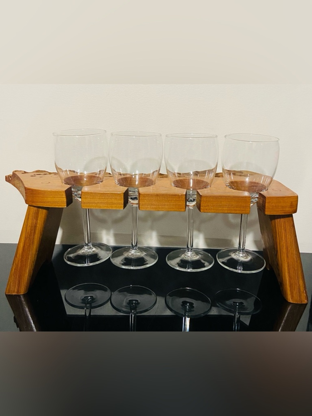 Handcrafted Natural Wood Wine Glass flight/rack - Picture 3 of 4